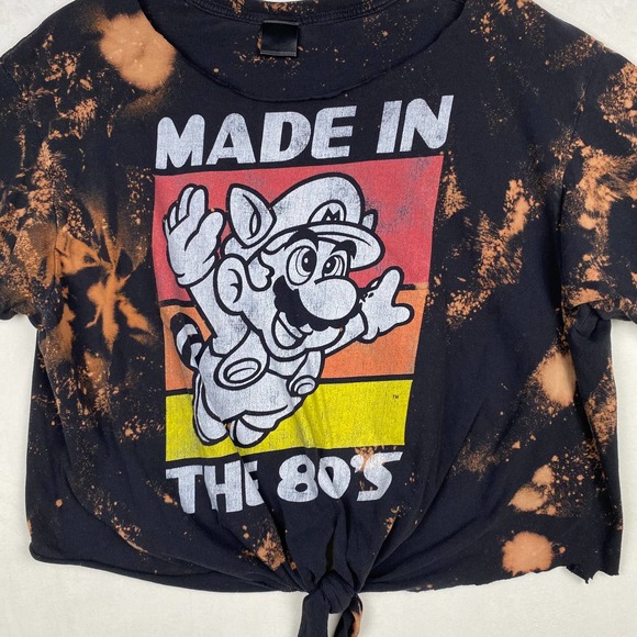 Mario‎ Sz XL Made In The 80s Custom Reverse Tie Dye Cropped Distressed Tee Shirt - Picture 2 of 9